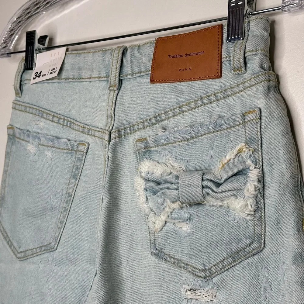Zara denim jean ripped distressed mom shorts 100% cotton NEW NWT‎